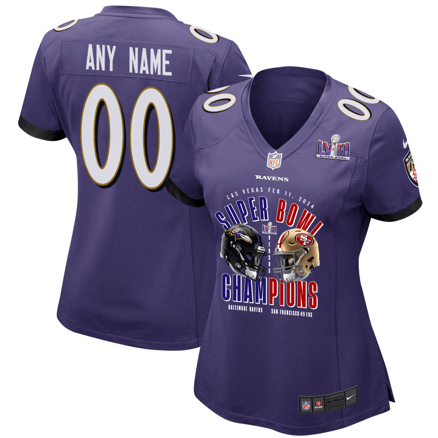 Baltimore Ravens vs. San Francisco 49ers Super Bowl LVIII Matchup Game Custom Women Jersey - Purple JS3540 nicesnker
