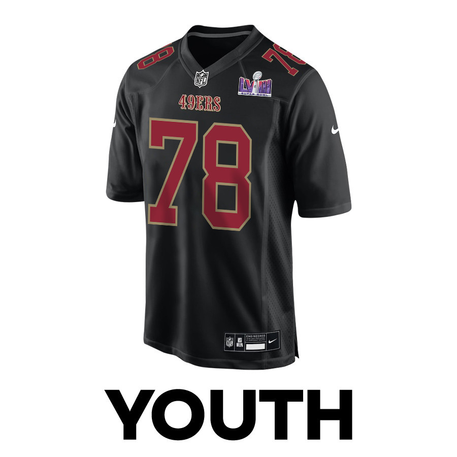 Alternative view of Ben Bartch 78 San Francisco 49ers Super Bowl LVIII Patch Fashion Game YOUTH Jersey - Carbon Black JS1328 nicesnker