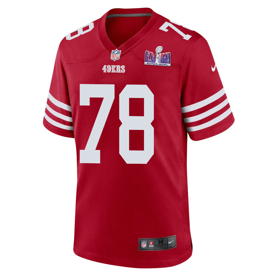 Alternative view of Ben Bartch 78 San Francisco 49ers Super Bowl LVIII Patch Game Men Jersey - Scarlet JS8740 nicesnker