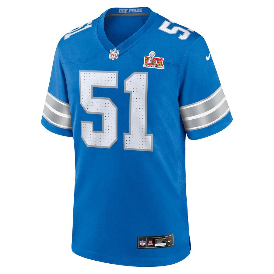 Alternative view of Ben Niemann #51 Detroit Lions Super Bowl LIX Jersey - Men's - Blue JS5808 nicesnker
