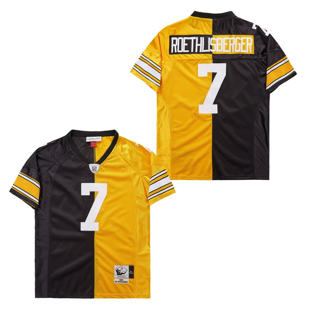 Ben Roethlisberger 7 Pittsburgh Steelers Two-Toned Retro Throwback Men Jersey - Black/Yellow JS1799 nicesnker