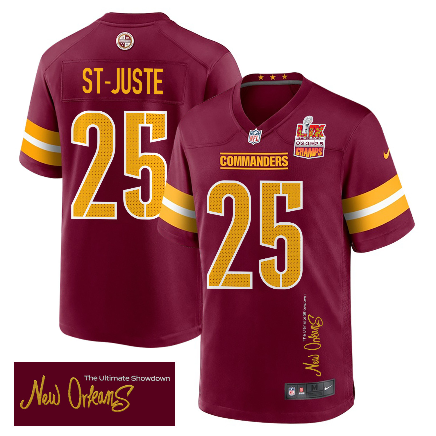 Benjamin St-Juste 25 Washington Commanders Super Bowl LIX Champions Patch 'New Orleans - The Ultimate Showdown' EMBROIDERED Game Men Jersey - Burgundy JS1529 nicesnker