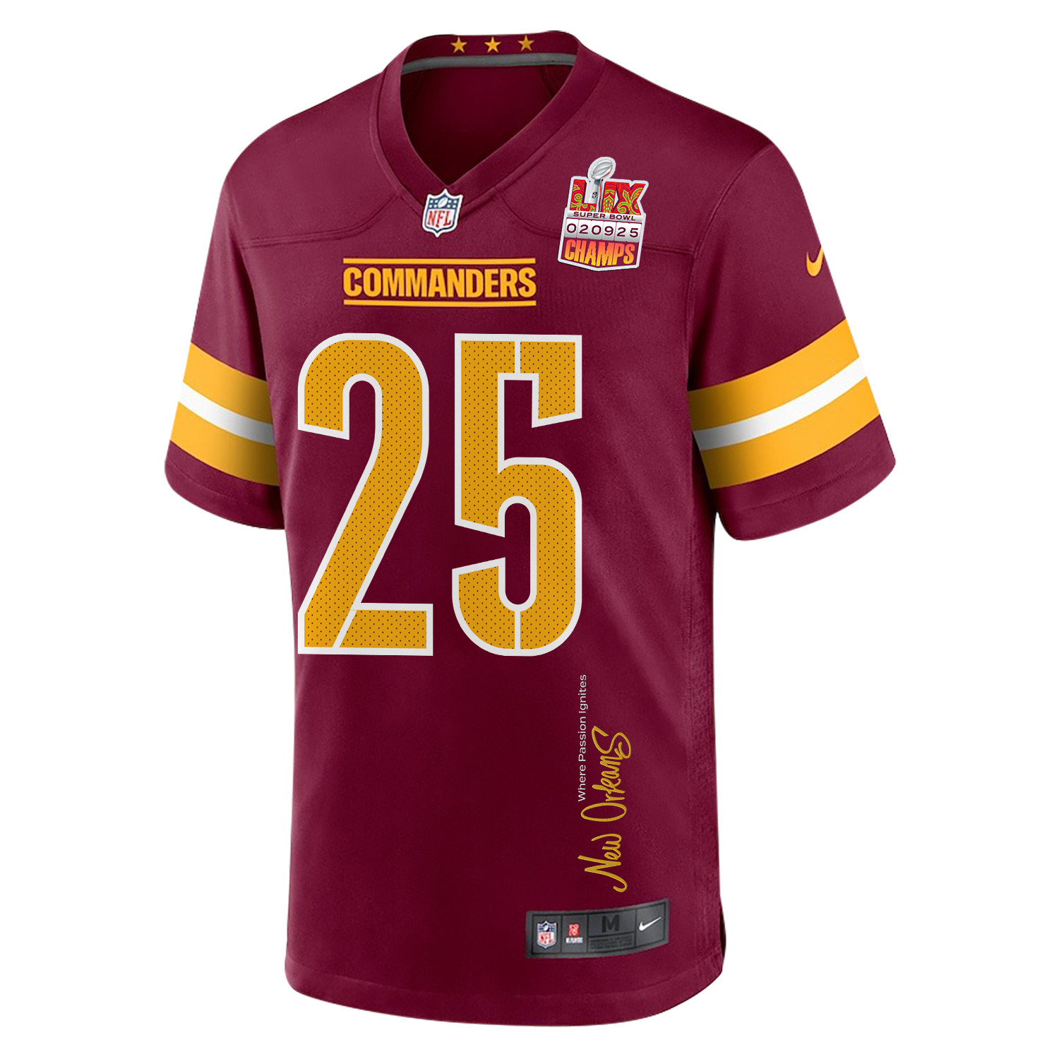 Benjamin St-Juste 25 Washington Commanders Super Bowl LIX Champions Patch 'New Orleans - Where Passion Ignites' EMBROIDERED Game Men Jersey - Burgundy JS9589 nicesnker - Image 3
