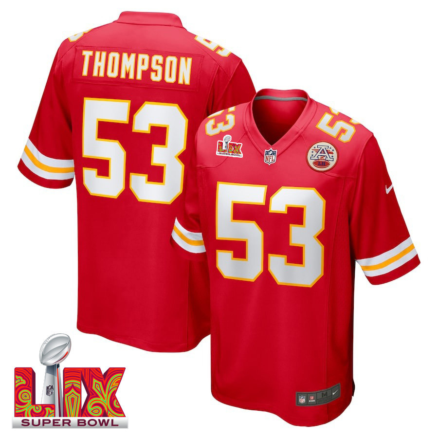 BJ Thompson #53 Kansas City Chiefs Super Bowl LIX Jersey - Men's - Red JS2788 nicesnker