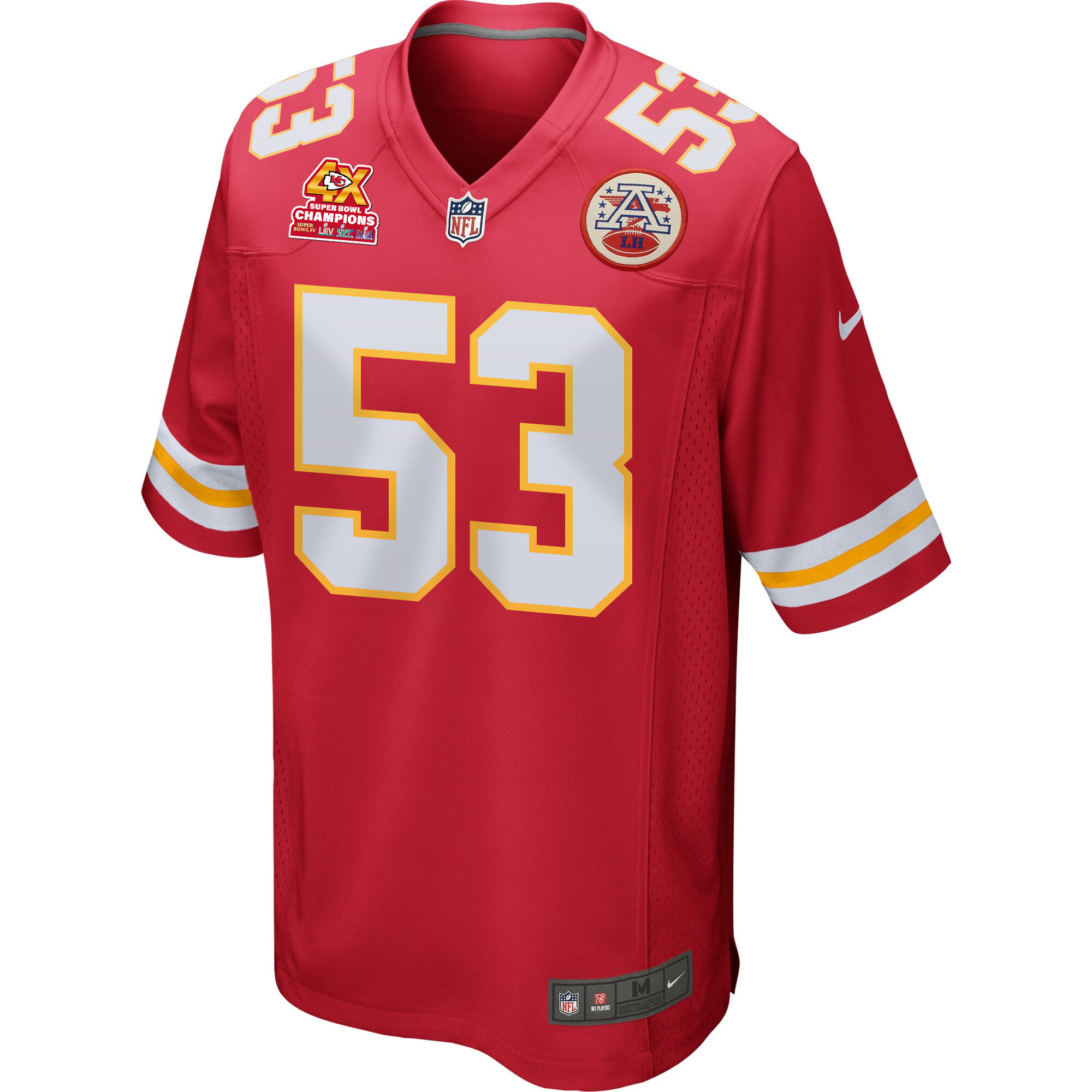 Alternative view of BJ Thompson 53 Kansas City Chiefs Super Bowl LVIII Champions 4X Game Men Jersey - Red JS1940 nicesnker
