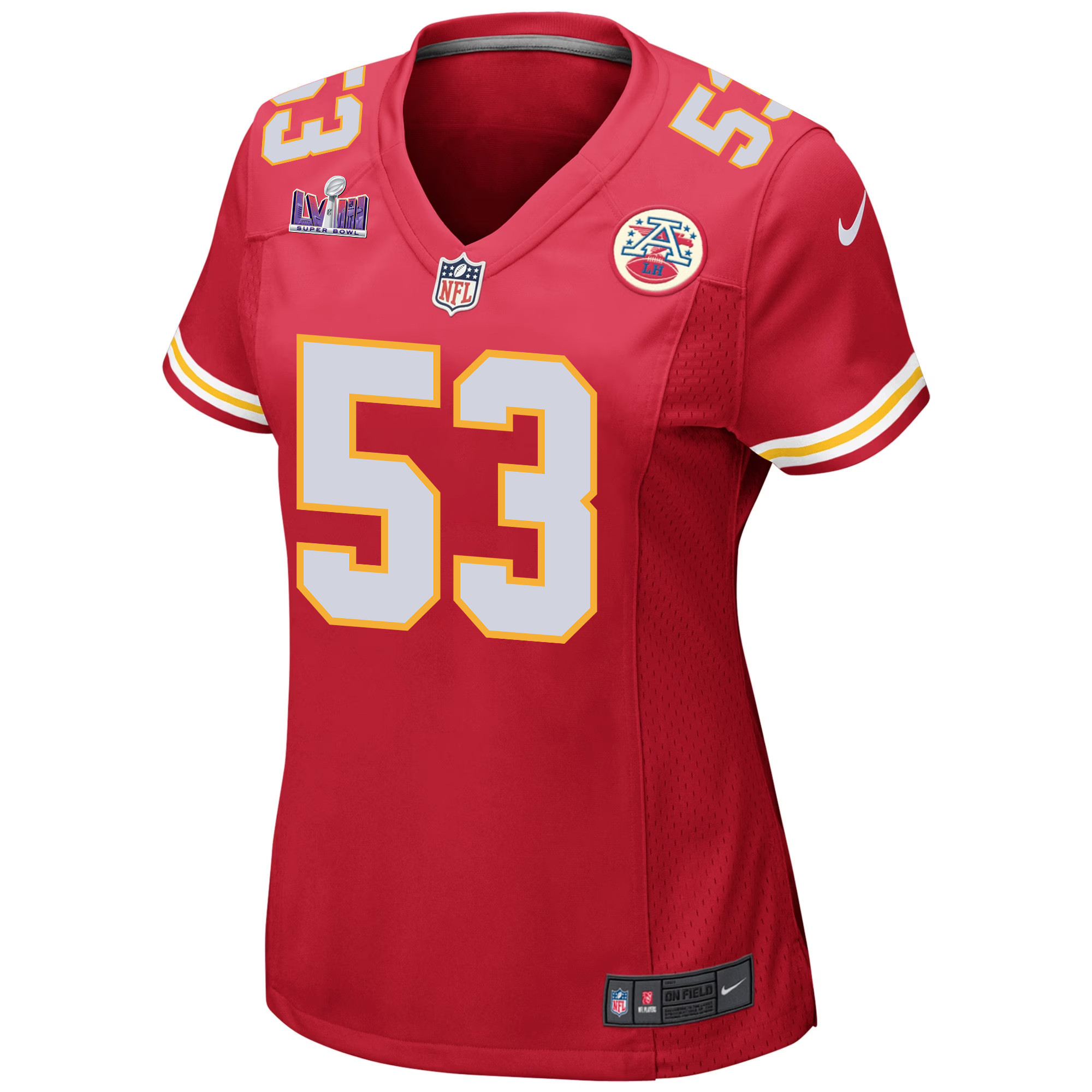 Alternative view of BJ Thompson 53 Kansas City Chiefs Super Bowl LVIII Patch Game Women Jersey - Red JS7971 nicesnker
