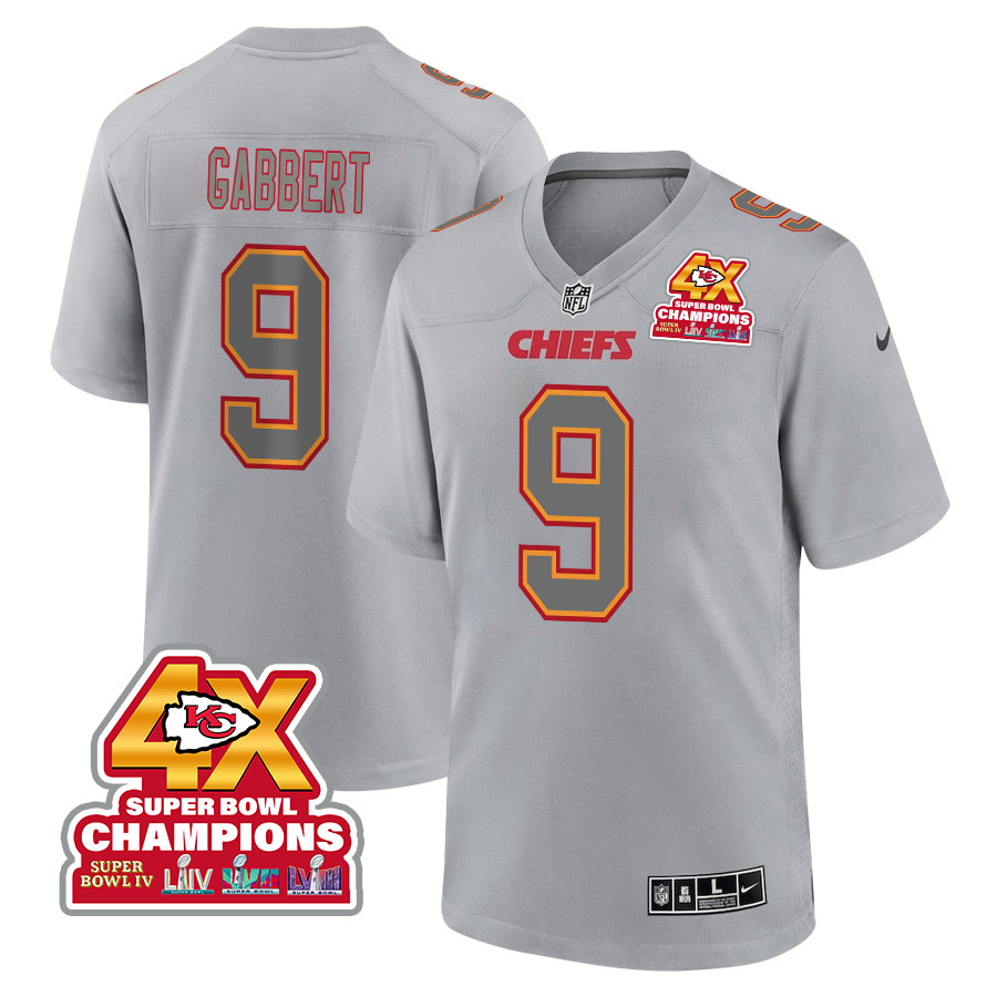 Blaine Gabbert 9 Kansas City Chiefs Super Bowl LVIII Champions 4X Atmosphere Fashion Game Men Jersey - Gray JS2027 nicesnker