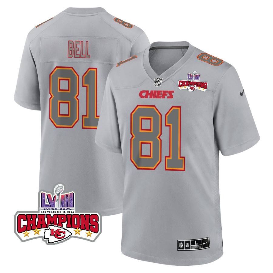 Blake Bell 81 Kansas City Chiefs Super Bowl LVIII Champions 4 Stars Patch Atmosphere Fashion Game Men Jersey - Gray JS5529 nicesnker