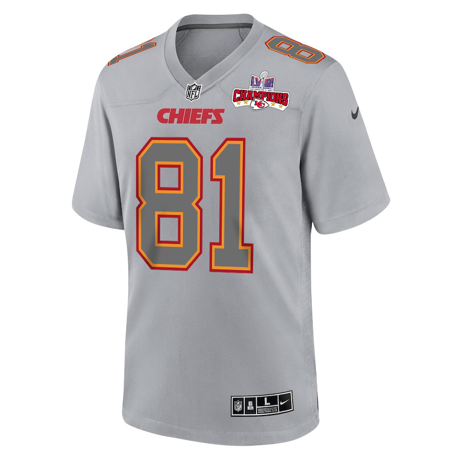 Alternative view of Blake Bell 81 Kansas City Chiefs Super Bowl LVIII Champions 4 Stars Patch Atmosphere Fashion Game Men Jersey - Gray JS5529 nicesnker