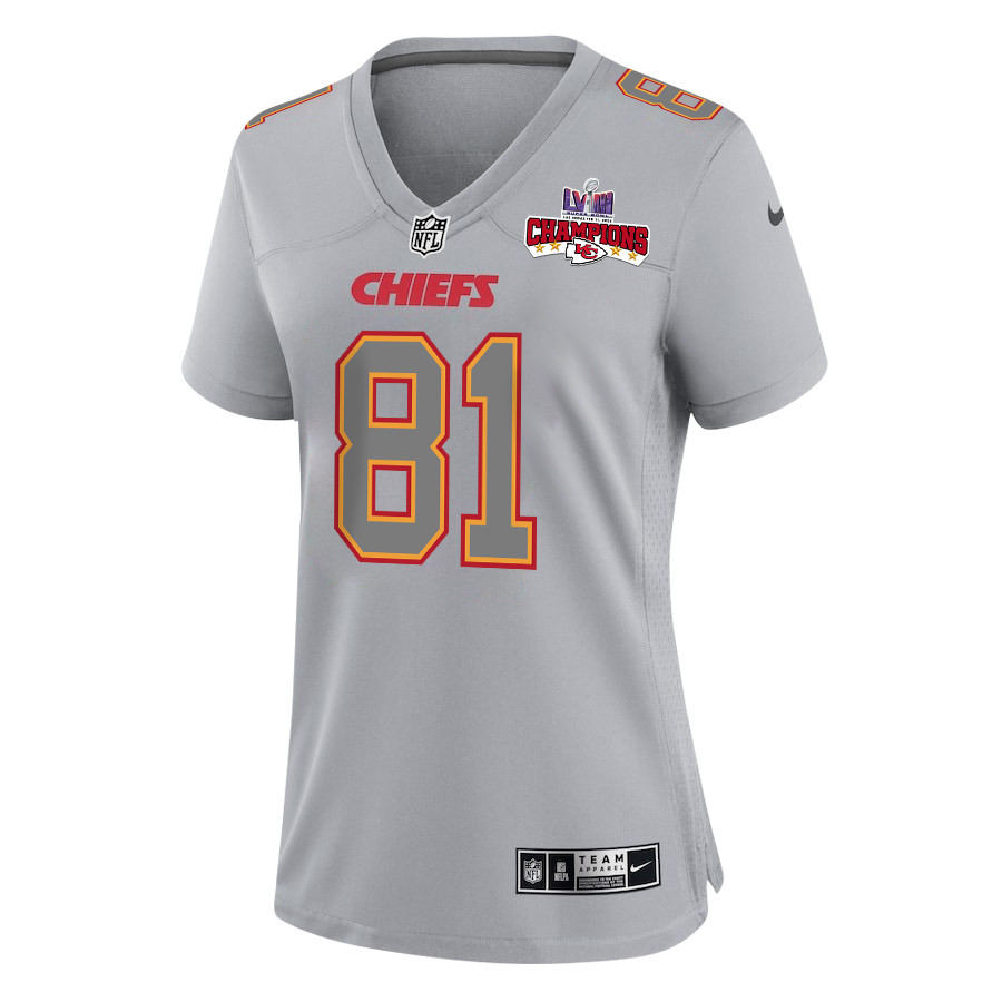 Alternative view of Blake Bell 81 Kansas City Chiefs Super Bowl LVIII Champions 4 Stars Patch Atmosphere Fashion Game Women Jersey - Gray JS5693 nicesnker