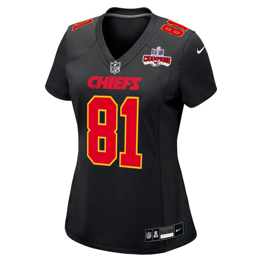 Alternative view of Blake Bell 81 Kansas City Chiefs Super Bowl LVIII Champions 4 Stars Patch Fashion Game Women Jersey - Carbon Black JS7165 nicesnker