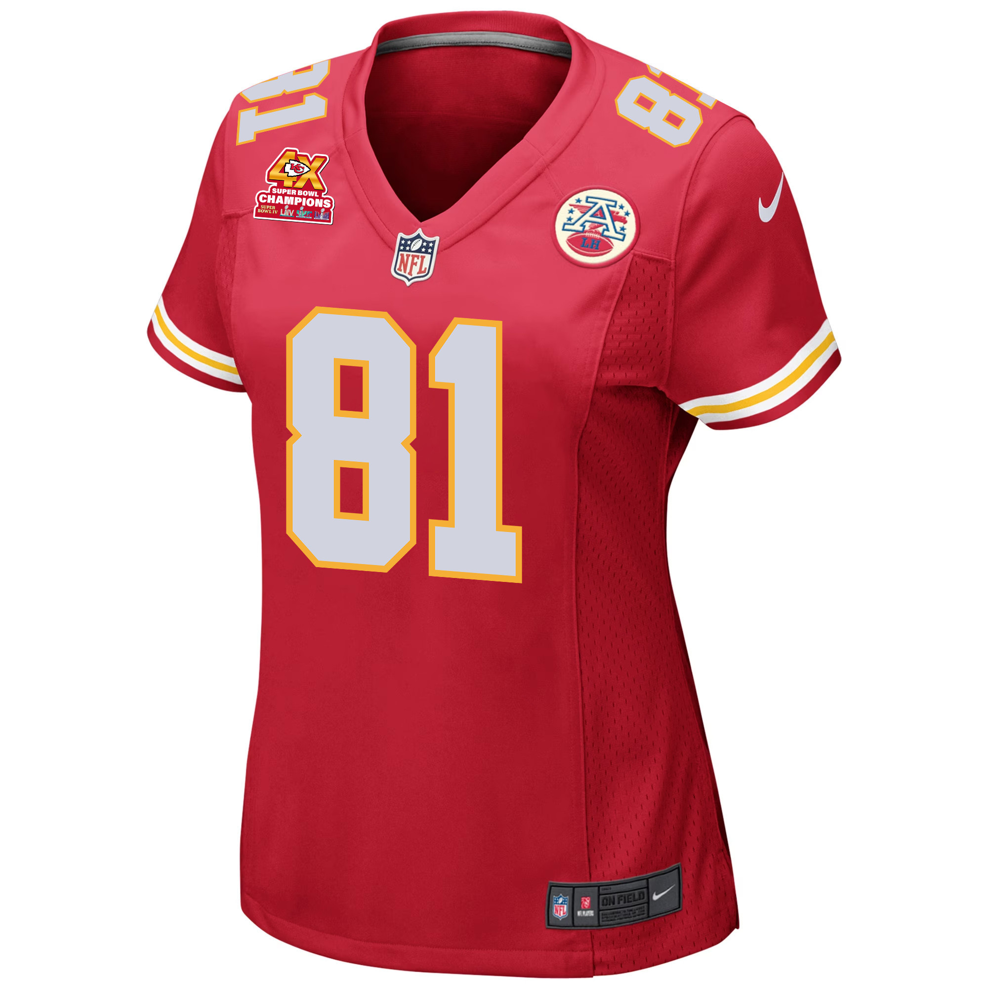 Alternative view of Blake Bell 81 Kansas City Chiefs Super Bowl LVIII Champions 4X Game Women Jersey - Red JS7252 nicesnker