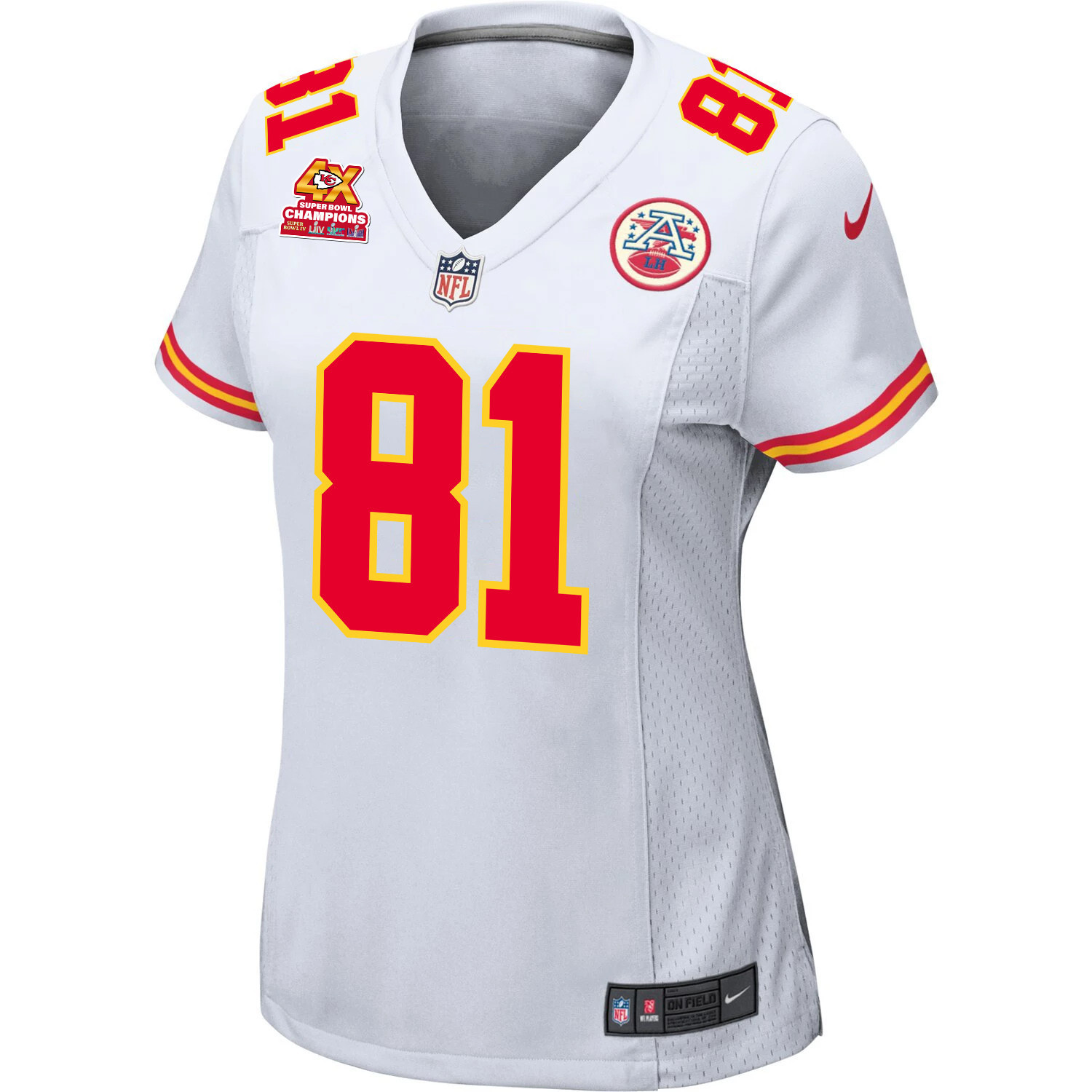 Alternative view of Blake Bell 81 Kansas City Chiefs Super Bowl LVIII Champions 4X Game Women Jersey - White JS7494 nicesnker