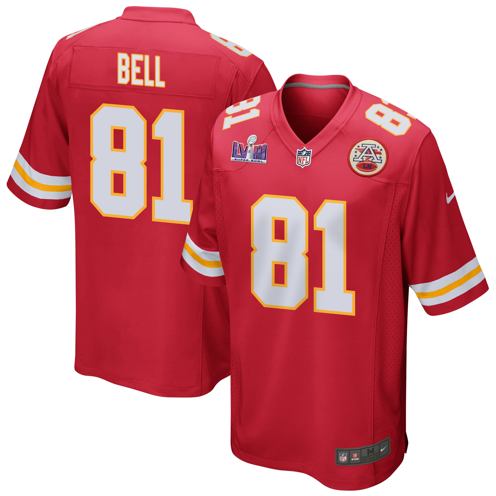 Blake Bell 81 Kansas City Chiefs Super Bowl LVIII Patch Game Men Jersey - Red JS1966 nicesnker