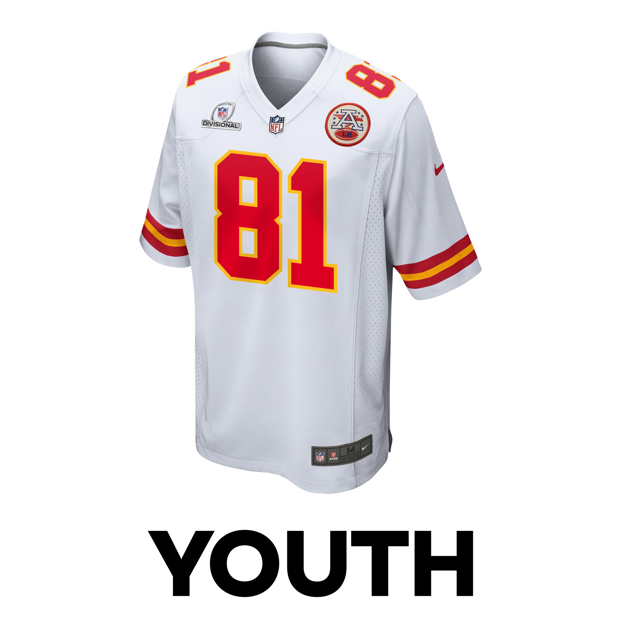 Alternative view of Blake Bell 81 Kansas City Chiefs Super Bowl LVIII Patch Game YOUTH Jersey - White JS4688 nicesnker