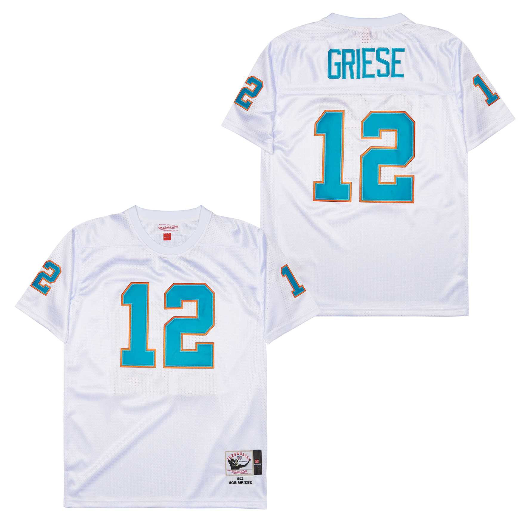 Alternative view of Bob Griese 12 Miami Dolphins Retro Throwback Men Jersey - White JS1935 nicesnker