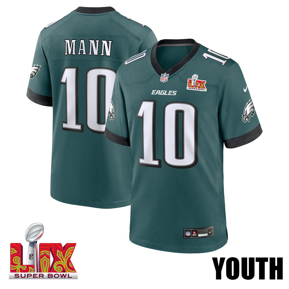 Braden Mann #10 Philadelphia Eagles Super Bowl LIX YOUTH Jersey - Midnight Green JS3593 nicesnker