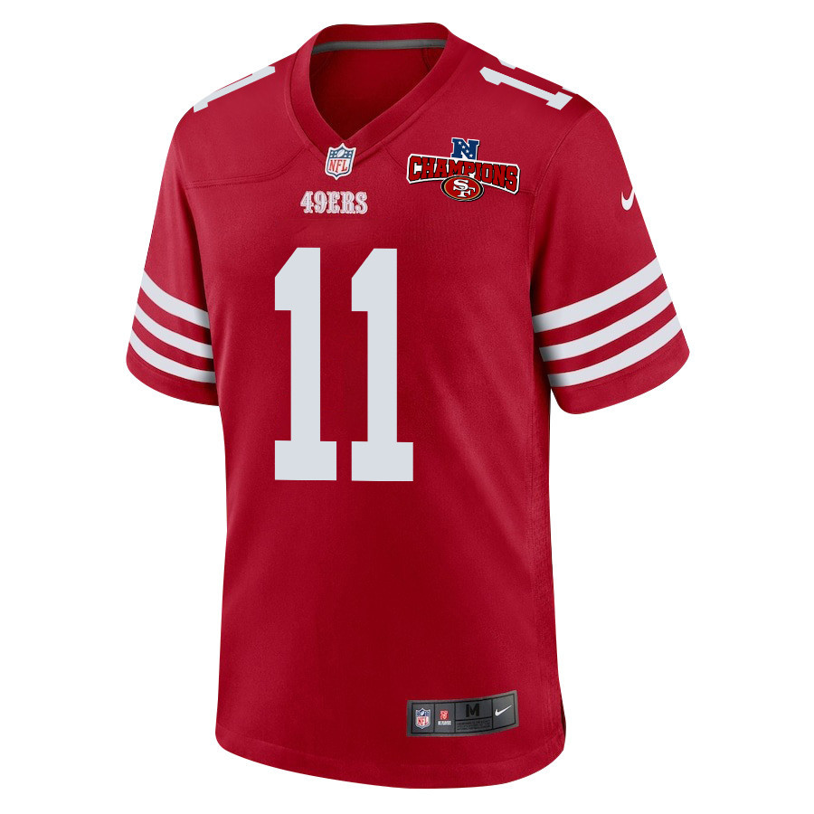 Alternative view of Brandon Aiyuk 11 San Francisco 49ers NFC Champions Patch Game Men Jersey - Scarlet JS9613 nicesnker