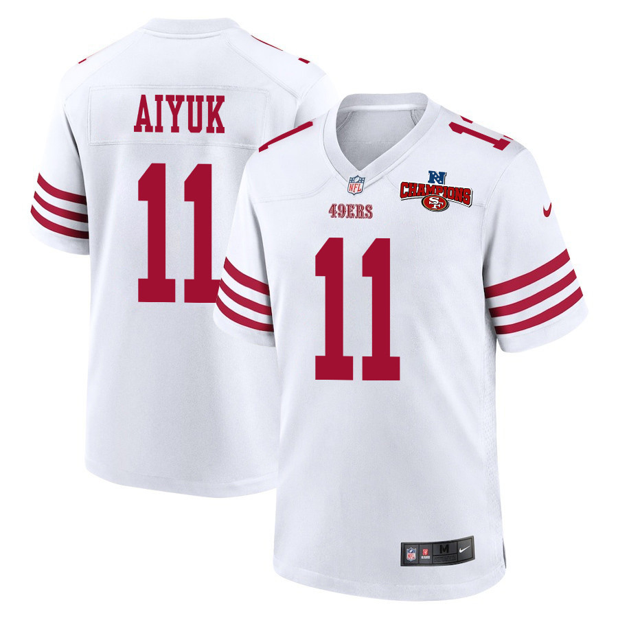 Brandon Aiyuk 11 San Francisco 49ers NFC Champions Patch Game Men Jersey - White JS6701 nicesnker