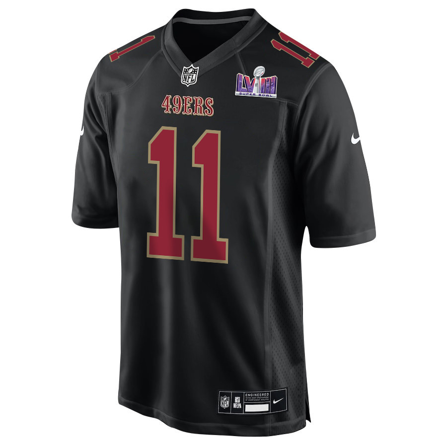 Alternative view of Brandon Aiyuk 11 San Francisco 49ers Super Bowl LVIII Patch Fashion Game Men Jersey - Carbon Black JS8821 nicesnker