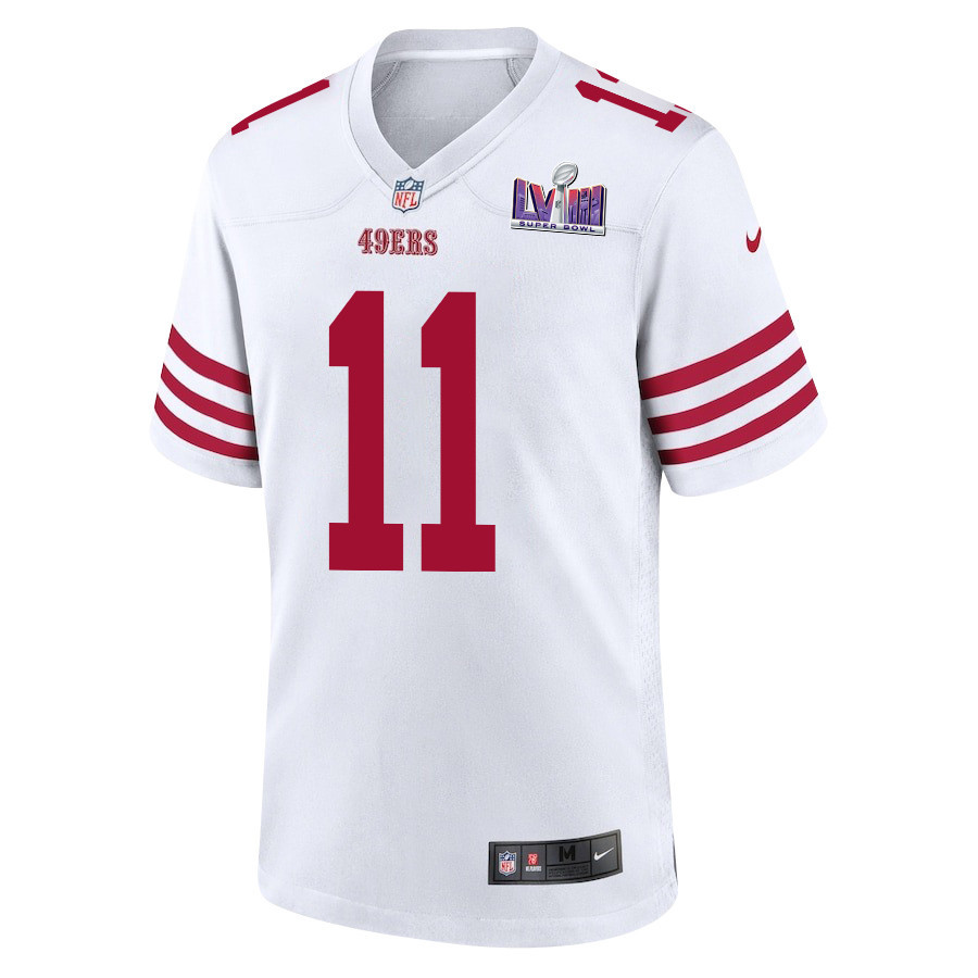 Alternative view of Brandon Aiyuk 11 San Francisco 49ers Super Bowl LVIII Patch Game Men Jersey - White JS3435 nicesnker