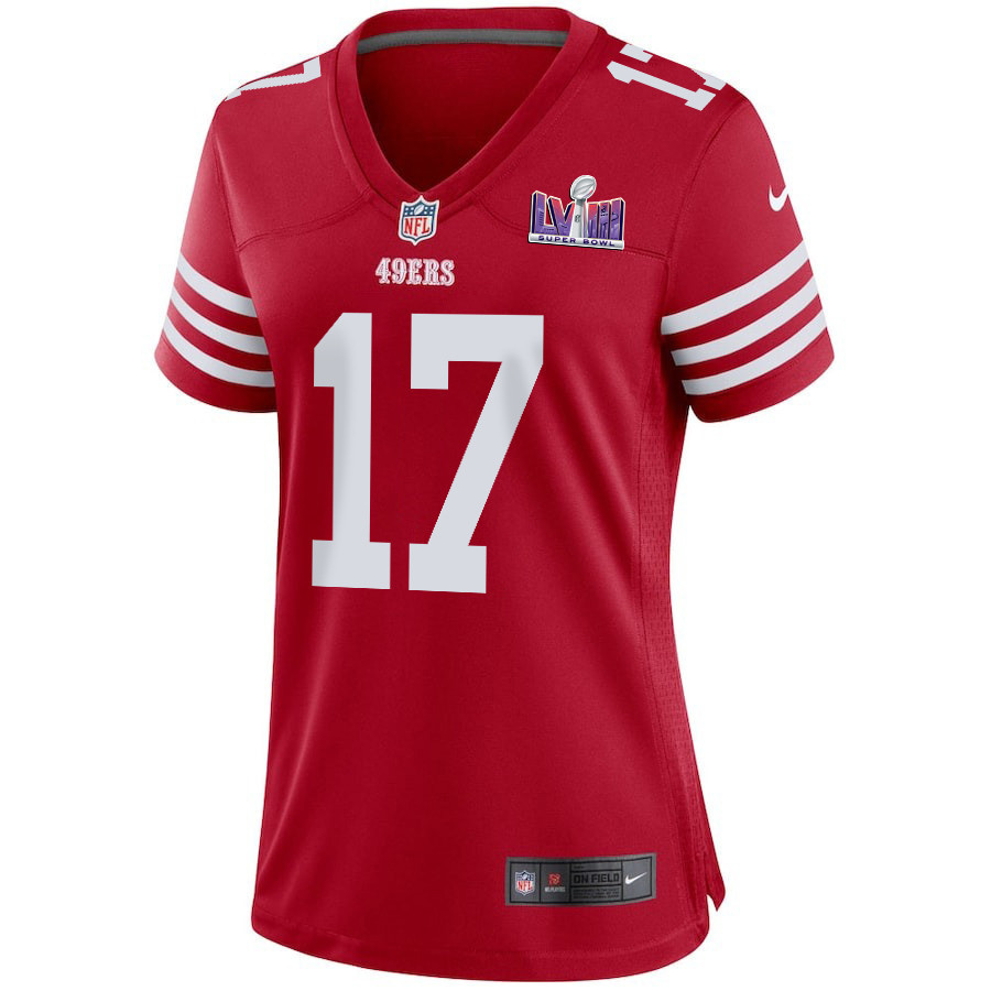 Alternative view of Brandon Allen 17 San Francisco 49ers Super Bowl LVIII Patch Game Women Jersey - Scarlet JS7512 nicesnker