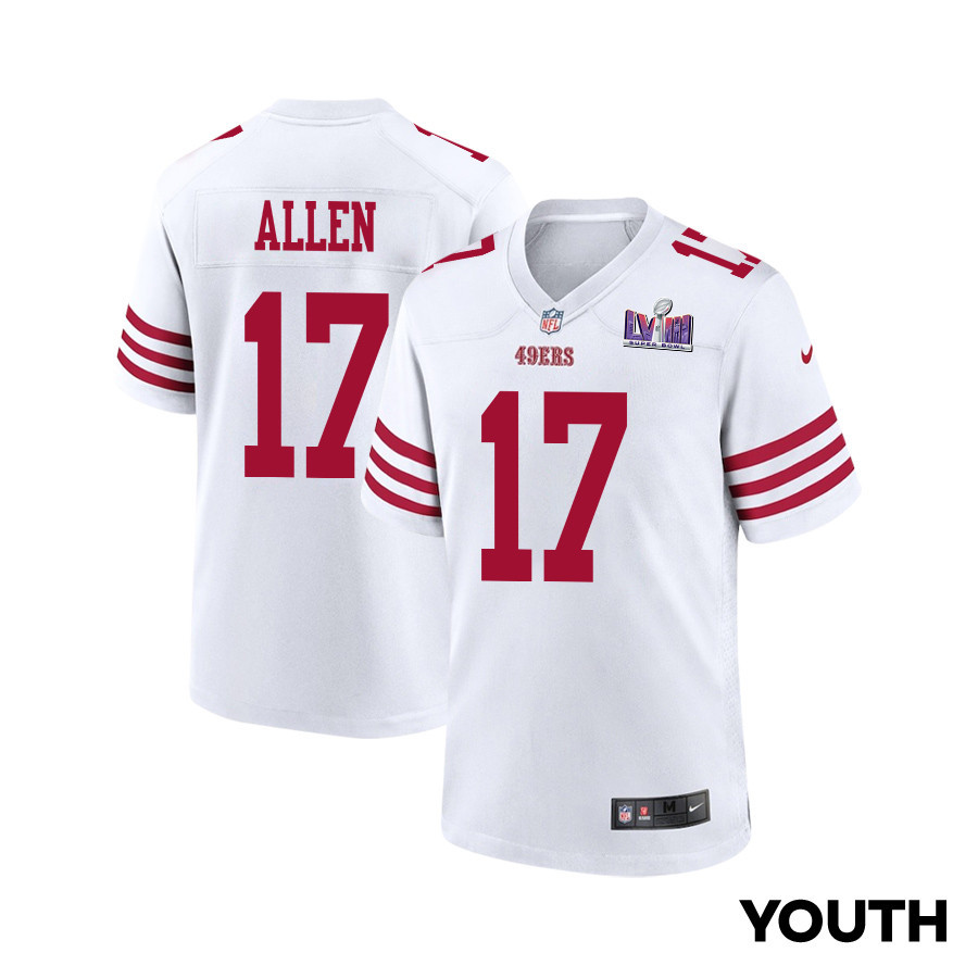 Brandon Allen 17 San Francisco 49ers Super Bowl LVIII Patch Game YOUTH Jersey - White JS1568 nicesnker