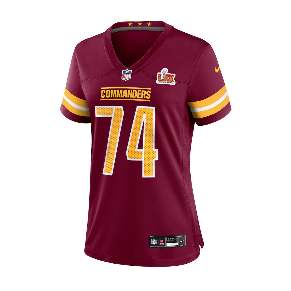 Alternative view of Brandon Coleman #74 Washington Commanders Super Bowl LIX Women's Jersey - Burgundy JS4757 nicesnker