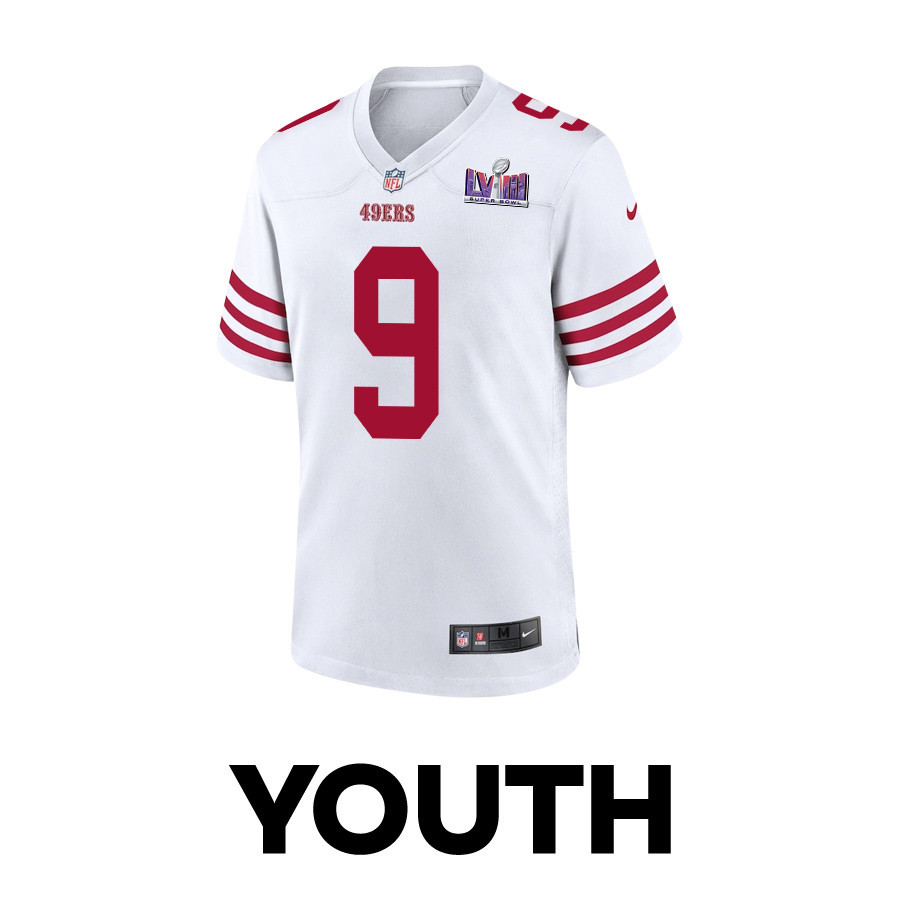 Alternative view of Brayden Willis 9 San Francisco 49ers Super Bowl LVIII Patch Game YOUTH Jersey - White JS8012 nicesnker
