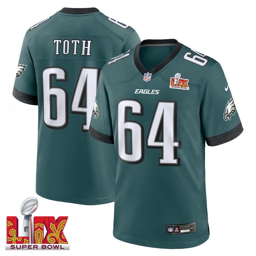 Brett Toth #64 Philadelphia Eagles Super Bowl LIX Jersey - Men's - Midnight Green JS8433 nicesnker