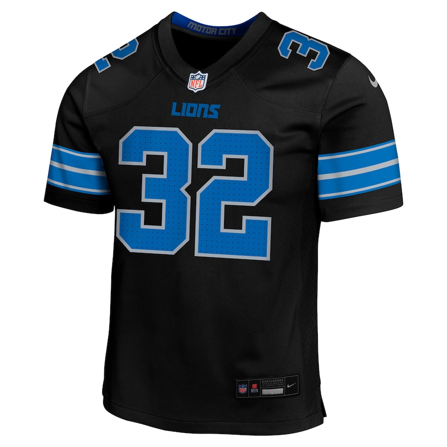 Alternative view of Brian Branch 32 Detroit Lions Alternate Player Game YOUTH Jersey - Black JS8952 nicesnker