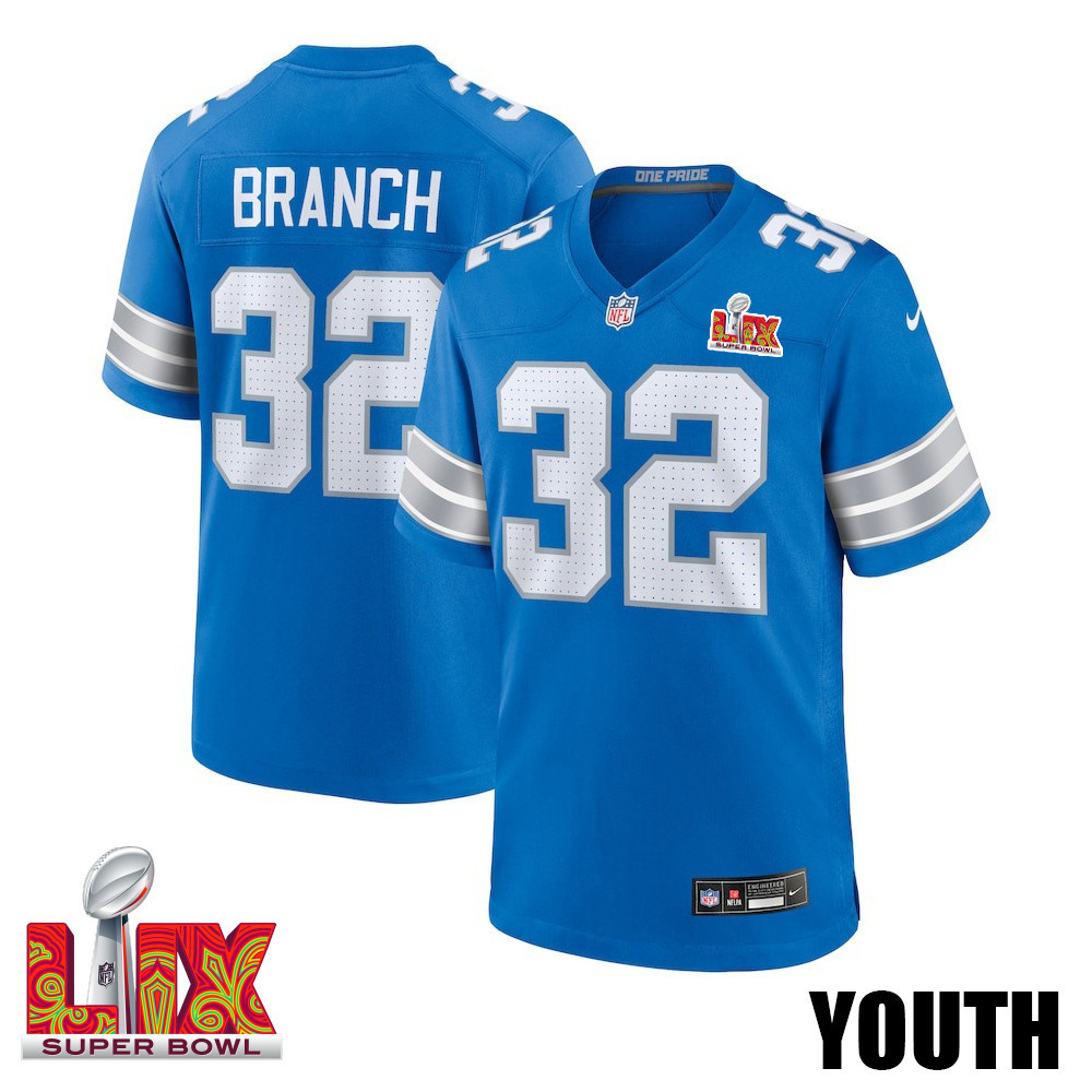 Brian Branch #32 Detroit Lions Super Bowl LIX YOUTH Jersey - Blue JS9209 nicesnker