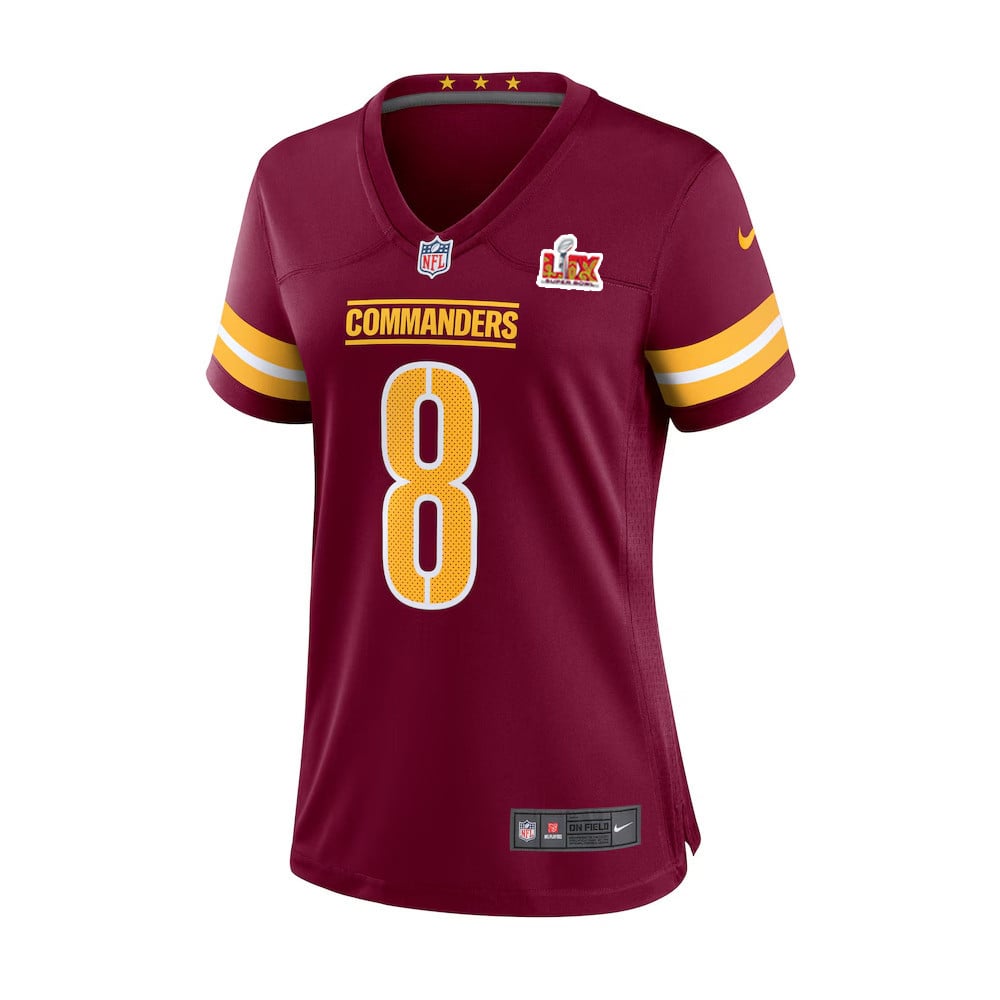 Alternative view of Brian Robinson #8 Washington Commanders Super Bowl LIX Women's Jersey - Burgundy JS1890 nicesnker