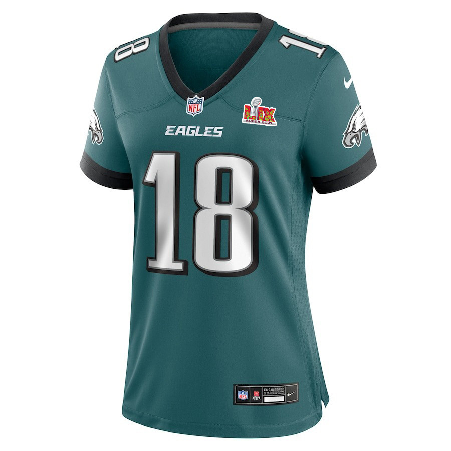 Alternative view of Britain Covey #18 Philadelphia Eagles Super Bowl LIX Women's Jersey - Midnight Green JS8337 nicesnker