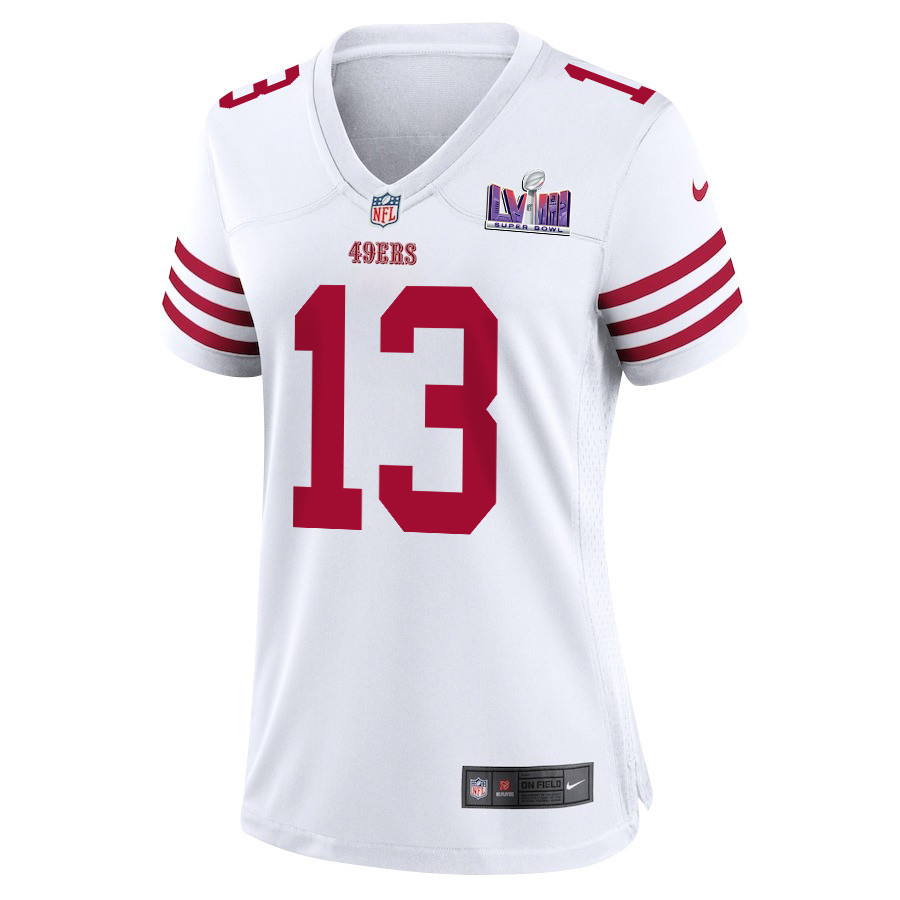 Alternative view of Brock Purdy 13 San Francisco 49ers Super Bowl LVIII Patch Game Women Jersey - White JS8285 nicesnker
