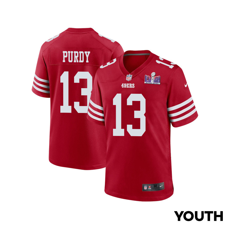 Brock Purdy 13 San Francisco 49ers Super Bowl LVIII Patch Game YOUTH Jersey - Scarlet JS4648 nicesnker