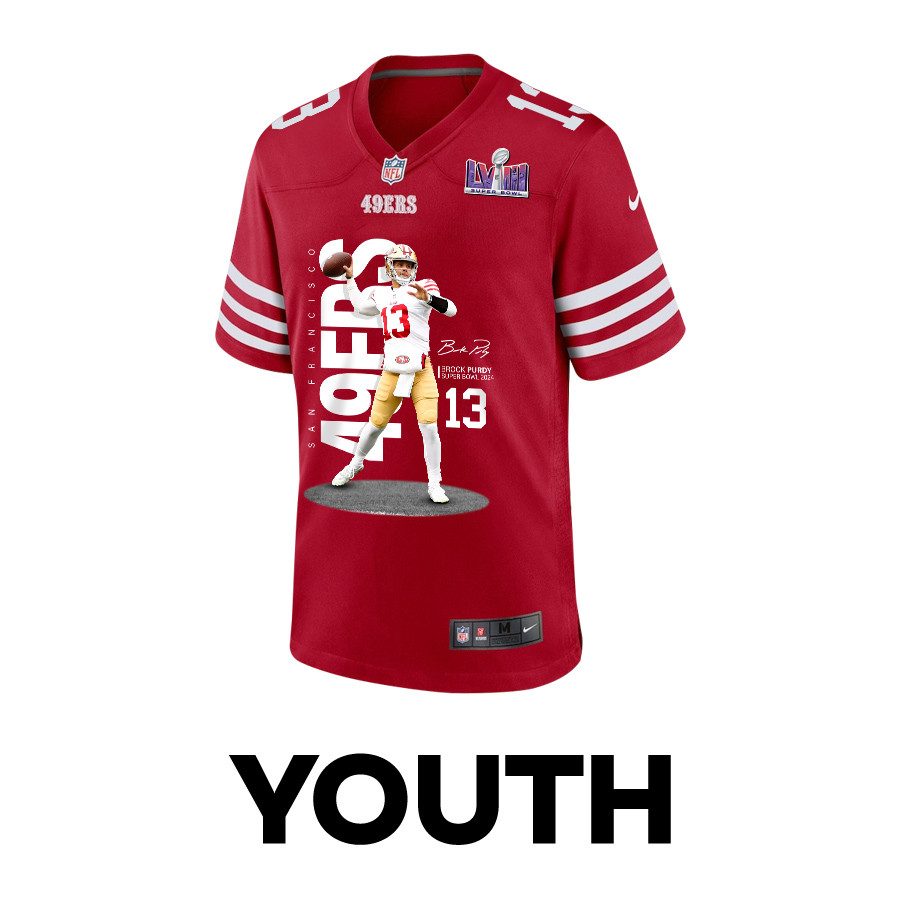 Alternative view of Brock Purdy 13 San Francisco 49ers Throwing Ball Game YOUTH Jersey - Scarlet JS5601 nicesnker