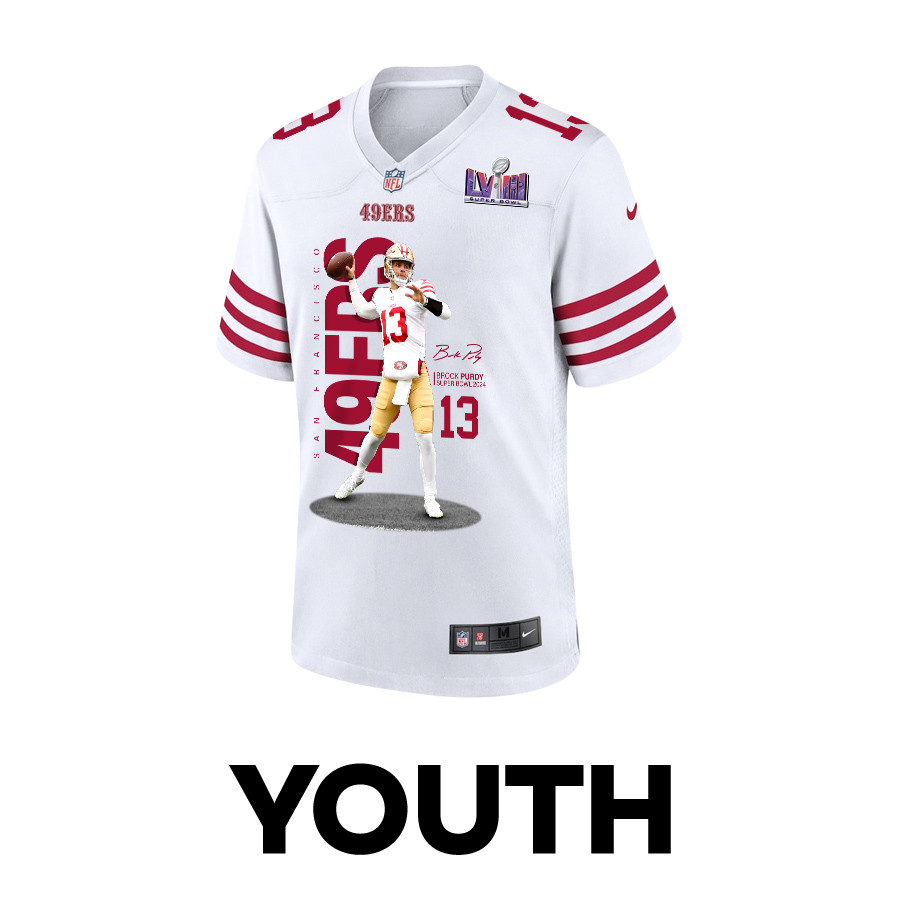 Alternative view of Brock Purdy 13 San Francisco 49ers Throwing Ball Game YOUTH Jersey - White JS8057 nicesnker