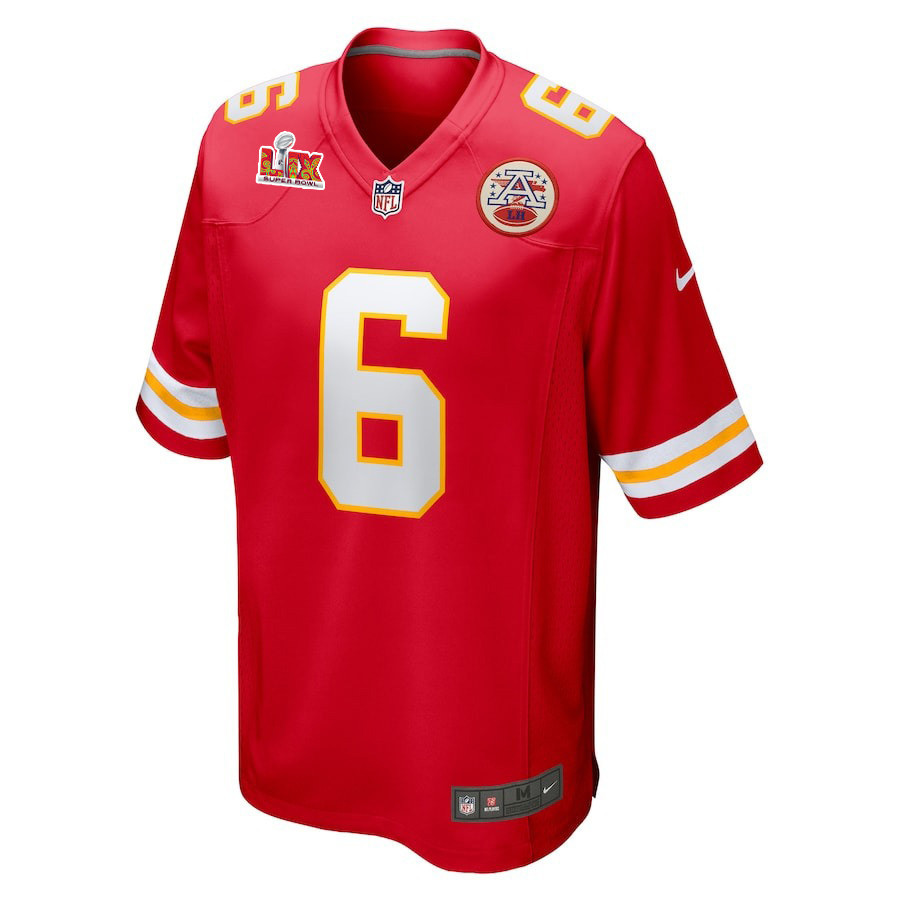 Alternative view of Bryan Cook #6 Kansas City Chiefs Super Bowl LIX Jersey - Men's - Red JS3356 nicesnker