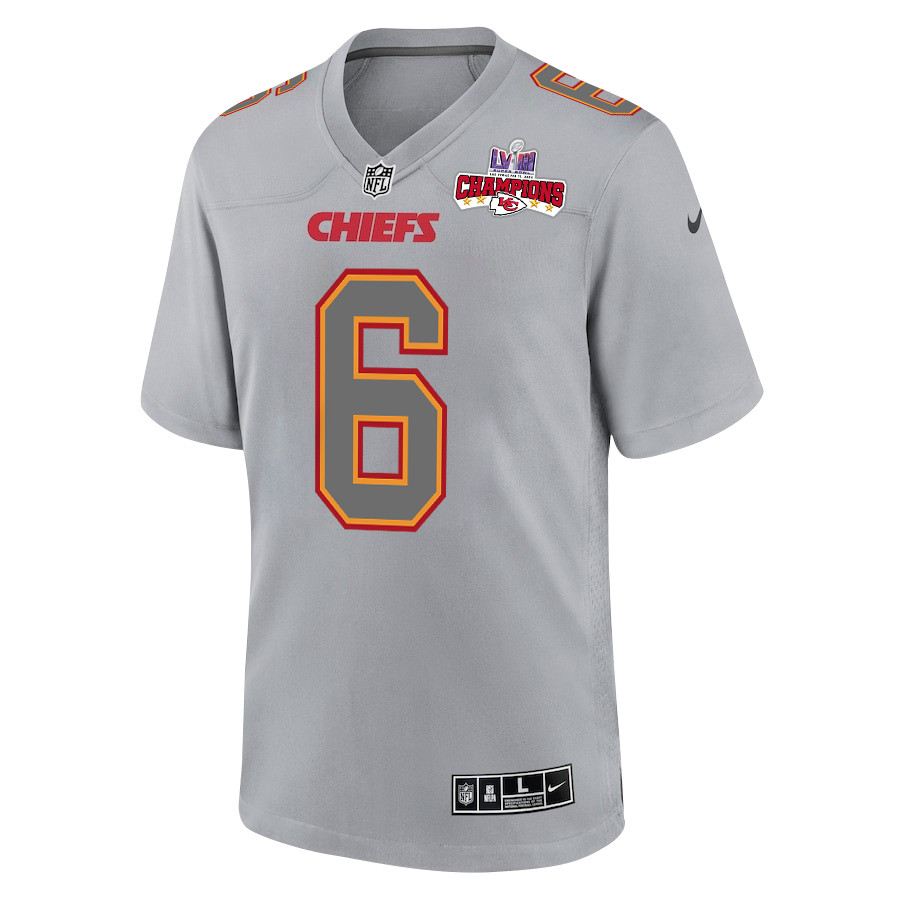Alternative view of Bryan Cook 6 Kansas City Chiefs Super Bowl LVIII Champions 4 Stars Patch Atmosphere Fashion Game Men Jersey - Gray JS7542 nicesnker