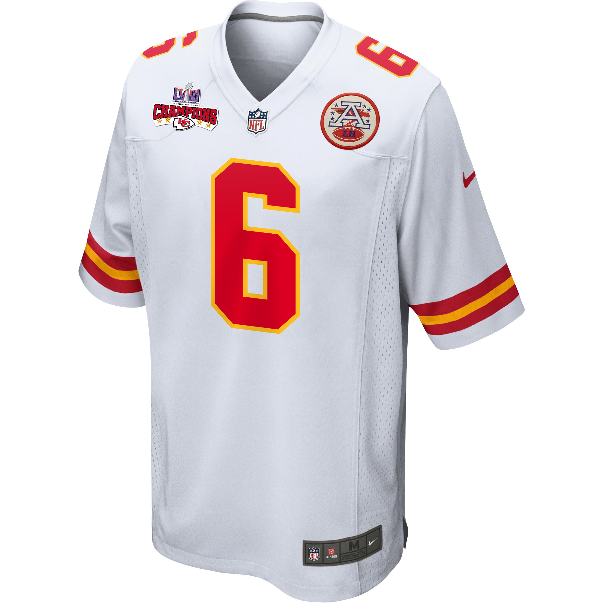 Alternative view of Bryan Cook 6 Kansas City Chiefs Super Bowl LVIII Champions 4 Stars Patch Game Men Jersey - White JS1254 nicesnker