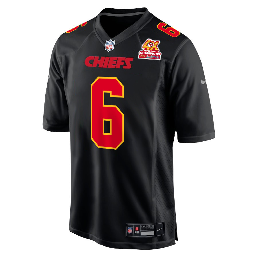 Alternative view of Bryan Cook 6 Kansas City Chiefs Super Bowl LVIII Champions 4X Fashion Game Men Jersey - Carbon Black JS7013 nicesnker