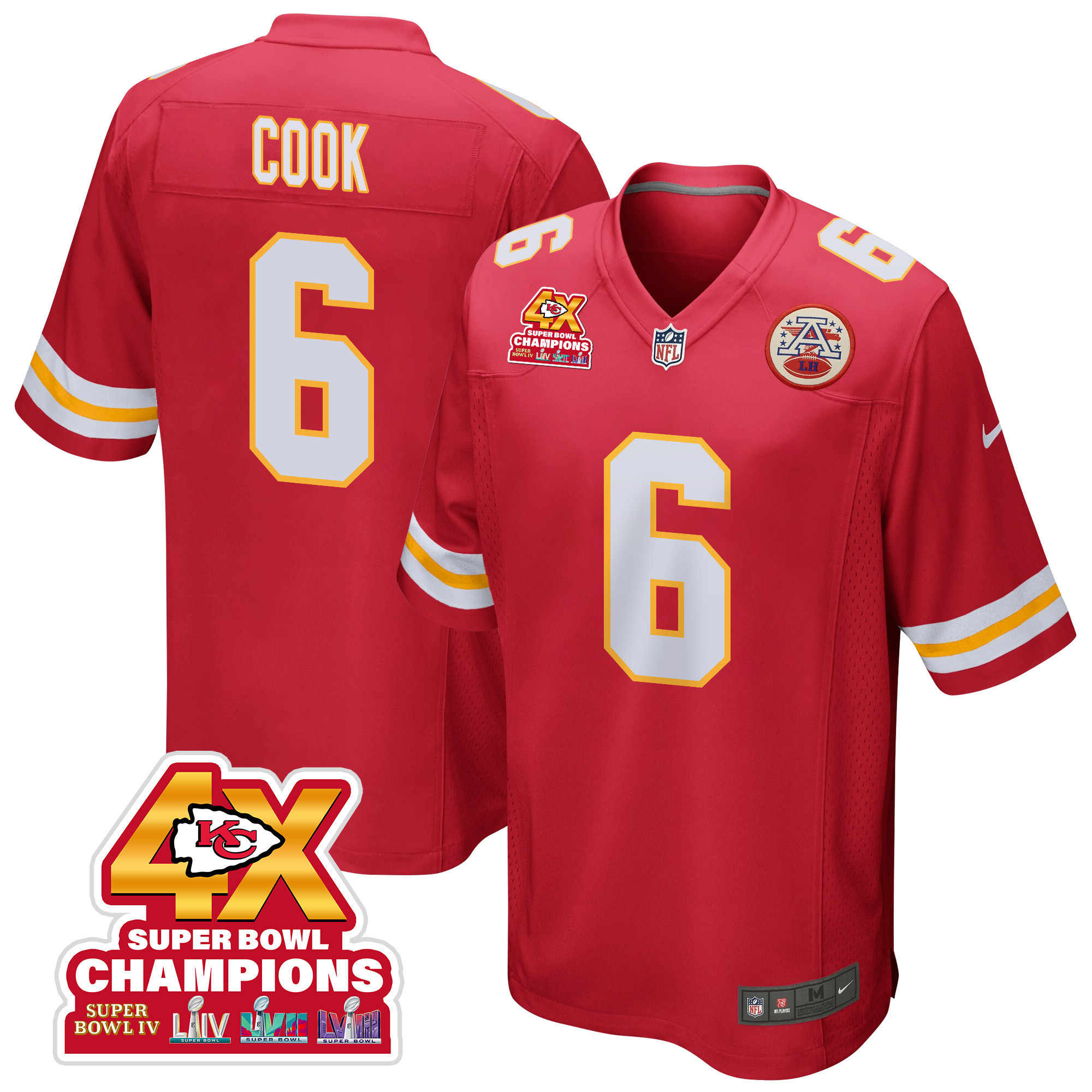 Bryan Cook 6 Kansas City Chiefs Super Bowl LVIII Champions 4X Game Men Jersey - Red JS5614 nicesnker