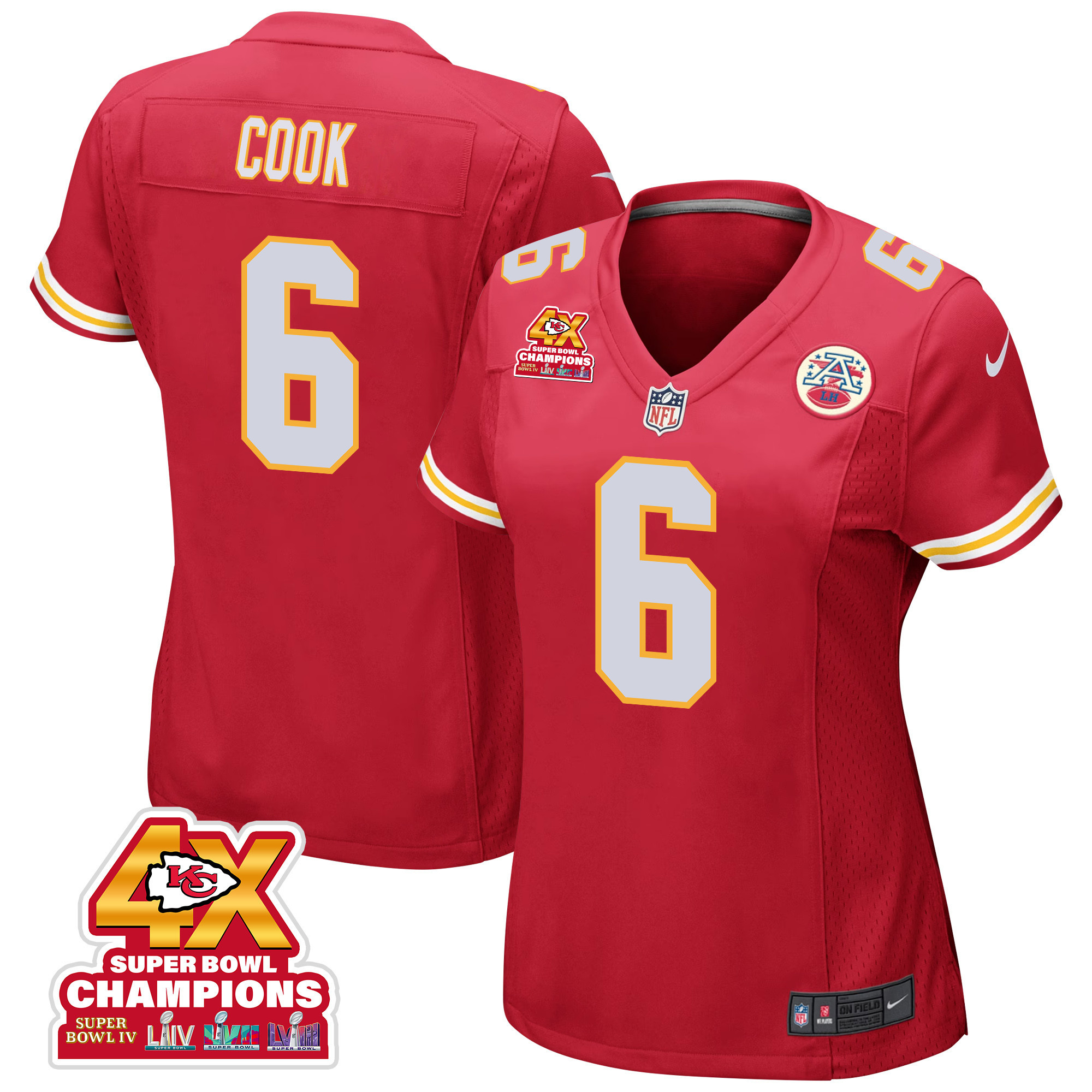 Bryan Cook 6 Kansas City Chiefs Super Bowl LVIII Champions 4X Game Women Jersey - Red JS5890 nicesnker