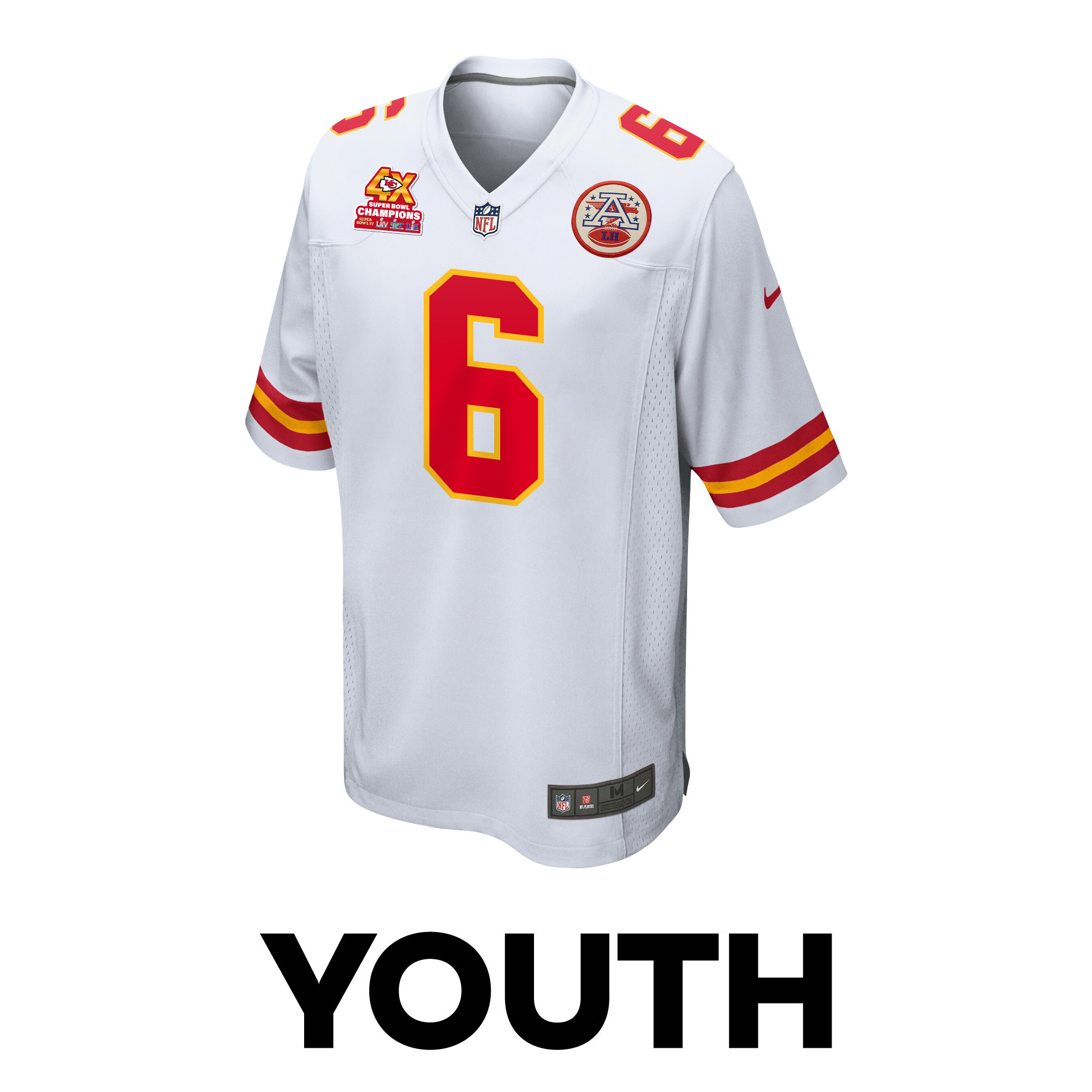 Alternative view of Bryan Cook 6 Kansas City Chiefs Super Bowl LVIII Champions 4X Game YOUTH Jersey - White JS8940 nicesnker