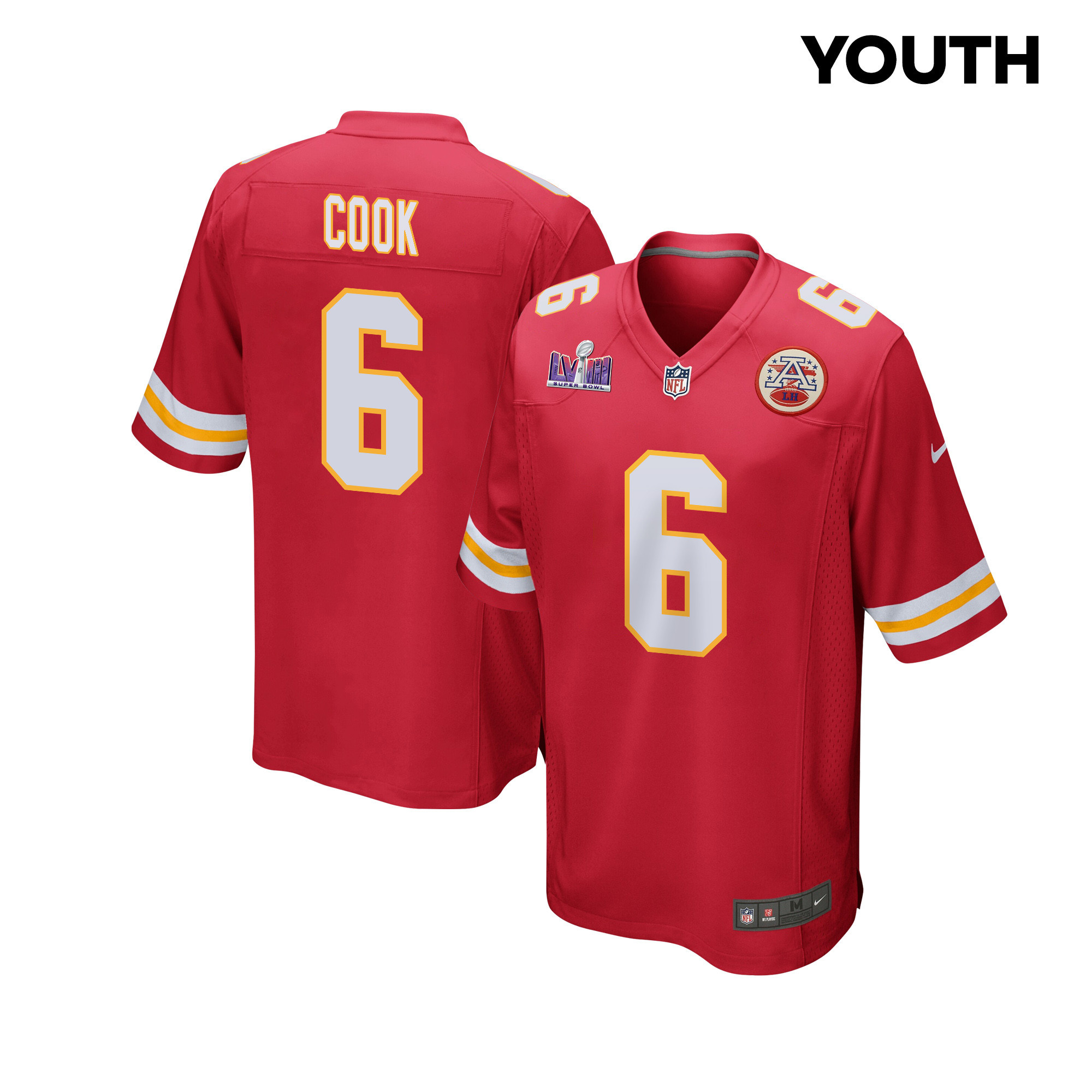Bryan Cook 6 Kansas City Chiefs Super Bowl LVIII Patch Game YOUTH Jersey - Red JS2152 nicesnker