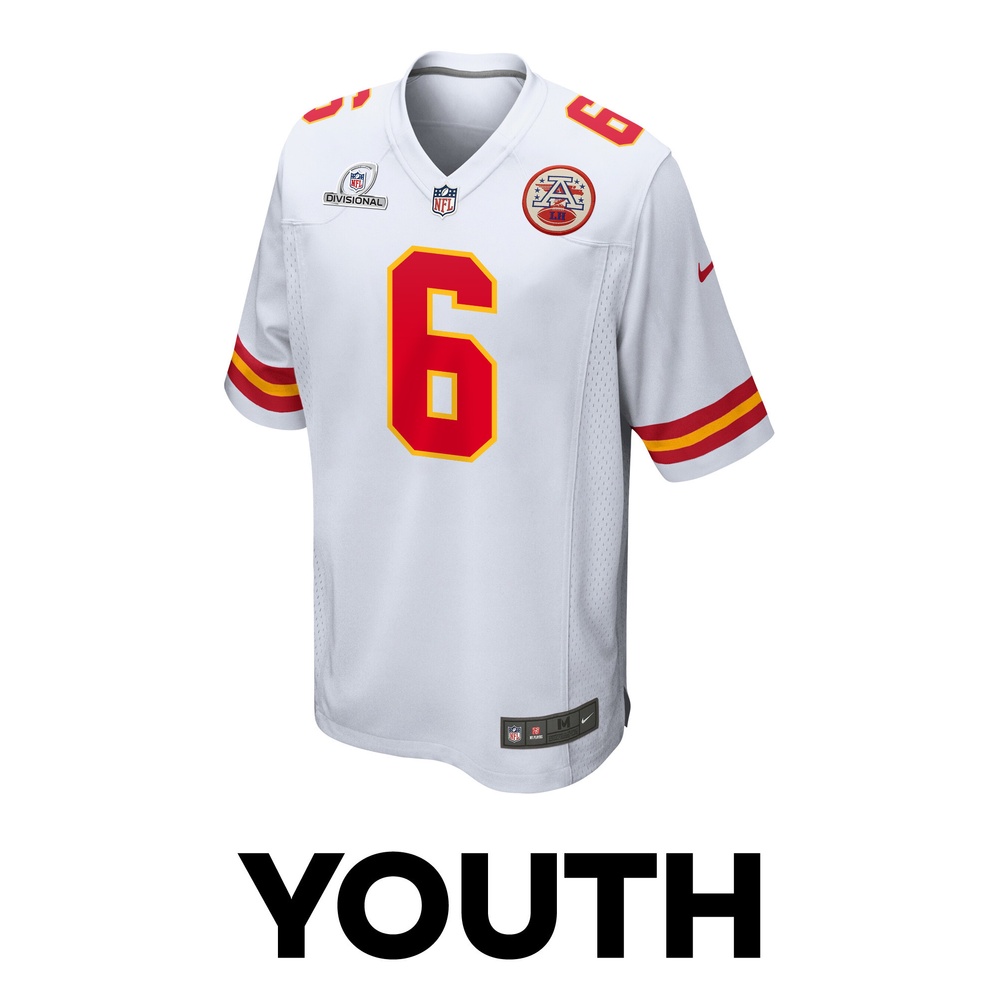 Alternative view of Bryan Cook 6 Kansas City Chiefs Super Bowl LVIII Patch Game YOUTH Jersey - White JS7041 nicesnker