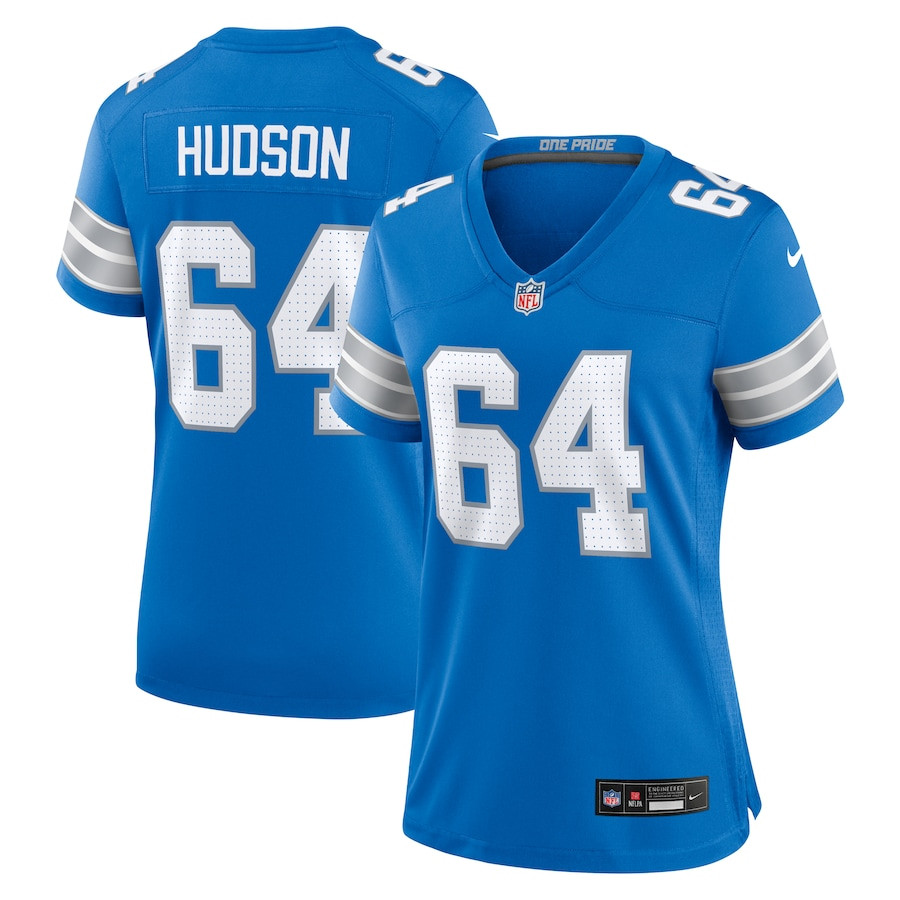 Bryan Hudson 64 Detroit Lions Women's Game Jersey - Blue JS7176 nicesnker
