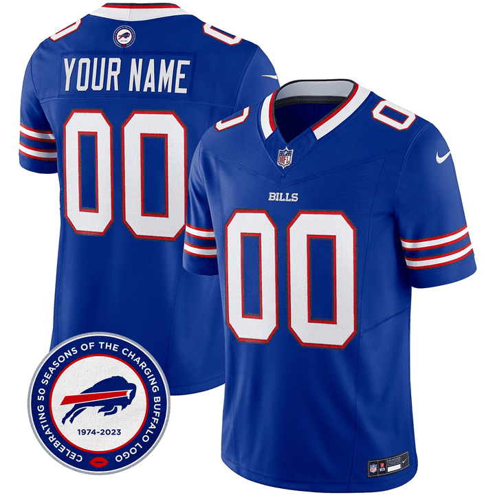 Buffalo Bills 50th Charging Logo Patch Game Custom Men Jersey - Royal JS7246 nicesnker