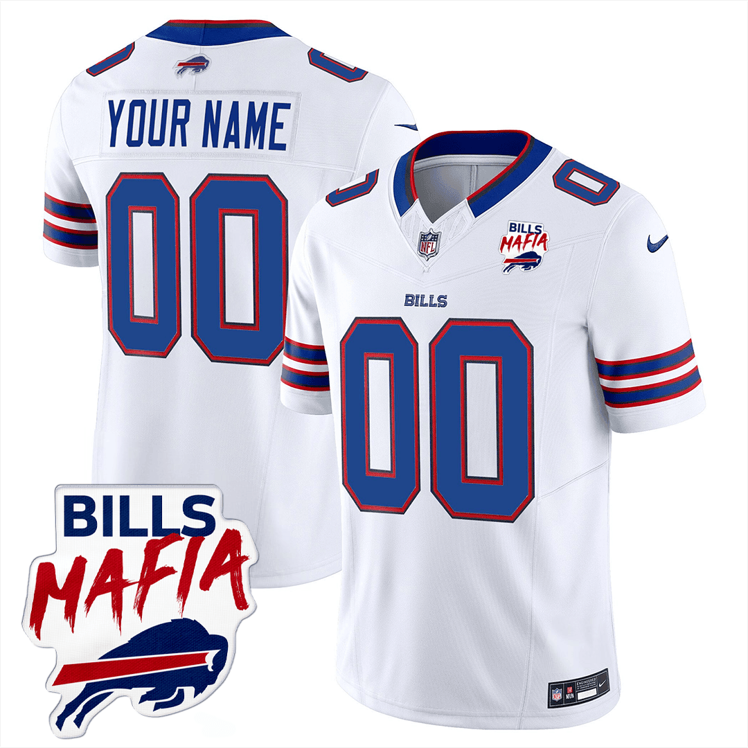 Buffalo Bills Bills Mafia Patch Game Men Custom Jersey - White JS2004 nicesnker